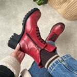 Czerwone skórzane botki damskie na traperze Filippo Dbt6501/25-wyprzedaż