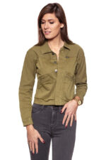 DAMSKA KURTKA JEANSOWA WRANGLER CROP JACKET ARMY GREEN W402CBGV7 112128688-wyprzedaż