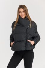 DIEGO M Czarna damska kurtka Giubbino Micropiuma - Collo Con Zip-wyprzedaż