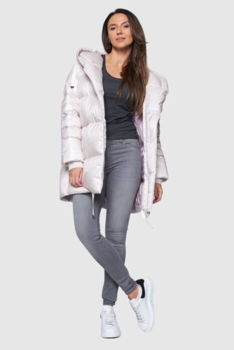 DIEGO M Ecru kurtka puchowa z kapturem-wyprzedaż