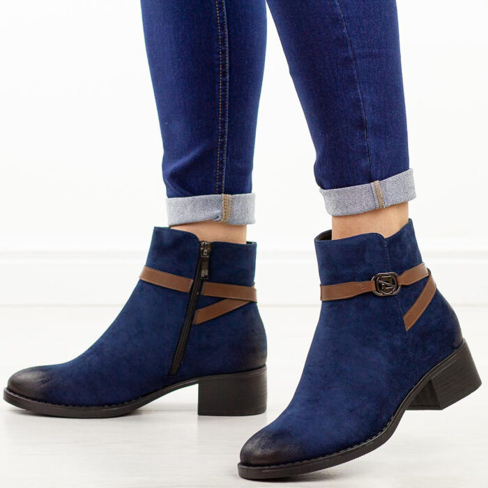 Granatowe botki damskie na obcasie Potocki 12738-wyprzedaż