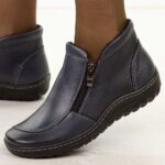 Granatowe skórzane Polskie botki damskie zimowe Deoni D467-wyprzedaż