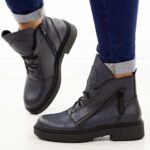 Granatowe skórzane botki damskie Sergio Leone Bt25200S-wyprzedaż