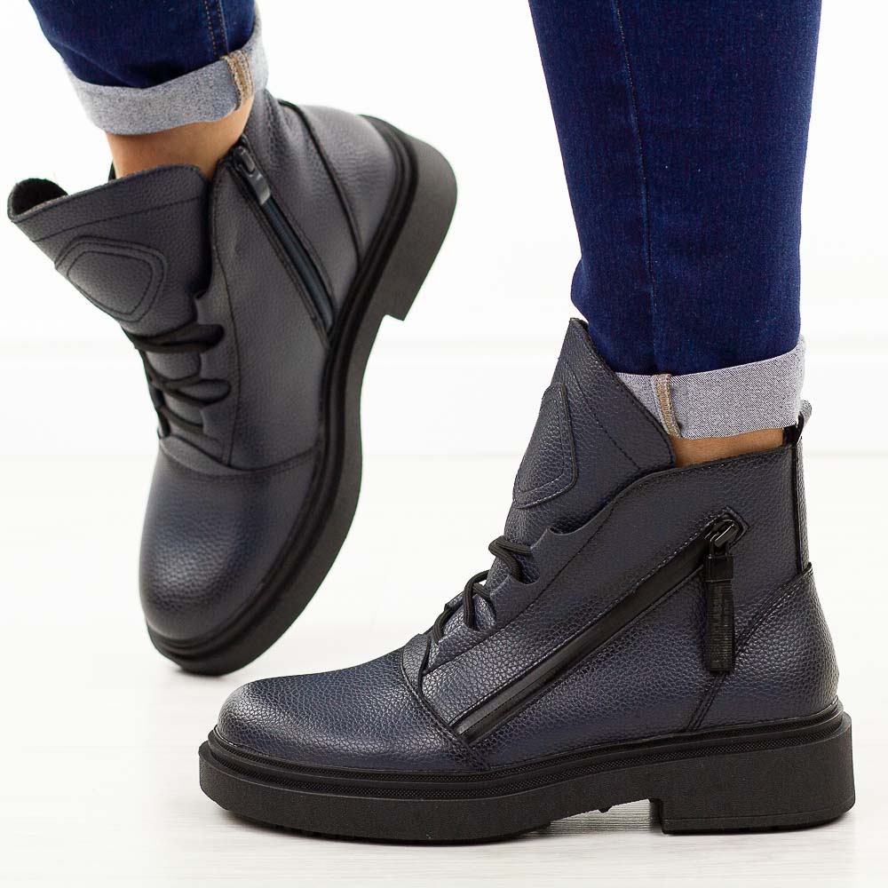 Granatowe skórzane botki damskie Sergio Leone Bt25200S-wyprzedaż