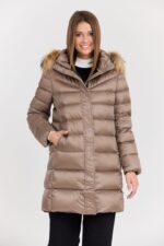 HETREGO Beżowa damska kurtka puchowa Leonie Quilted Woman Jacket With Detached Hood-wyprzedaż