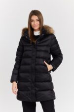 HETREGO Czarna damska kurtka puchowa Leonie Quilted Woman Jacket With Detached Hood-wyprzedaż