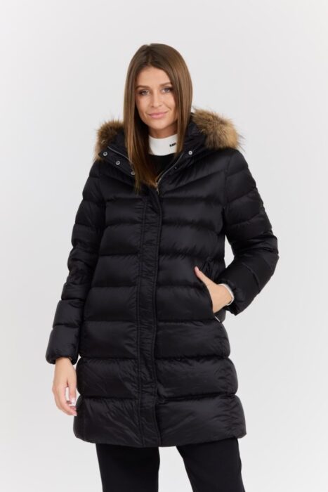 HETREGO Czarna damska kurtka puchowa Leonie Quilted Woman Jacket With Detached Hood-wyprzedaż