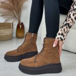 J. Brązowe zamszowe trapery damskie M.Daszyński Sa257-1-wyprzedaż