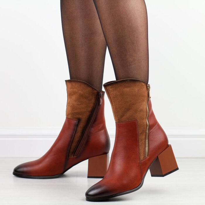 J.Brązowe botki damskie na obcasie Jezzi asa217-9-wyprzedaż