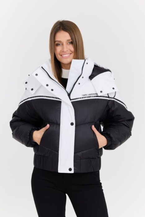 KARL LAGERFELD Czarna damska kurtka Colorblock Padded Jacket-wyprzedaż