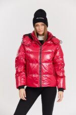 KARL LAGERFELD Czerwona damska kurtka Hooded Down Jacket-wyprzedaż