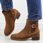 Kamelowe zamszowe botki damskie M.Daszyński 2459-2-wyprzedaż