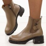 Khaki botki damskie na obcasie Potocki 12698-wyprzedaż