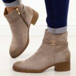 Khaki botki damskie na obcasie Potocki 12738-wyprzedaż