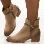Khaki zamszowe botki damskie Potocki 12724-wyprzedaż