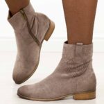 Khaki zamszowe botki damskie Potocki 12745-wyprzedaż