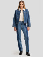 Kurta damska jeansowa ocieplana zapinana na zamek niebieska Freya 768-wyprzedaż