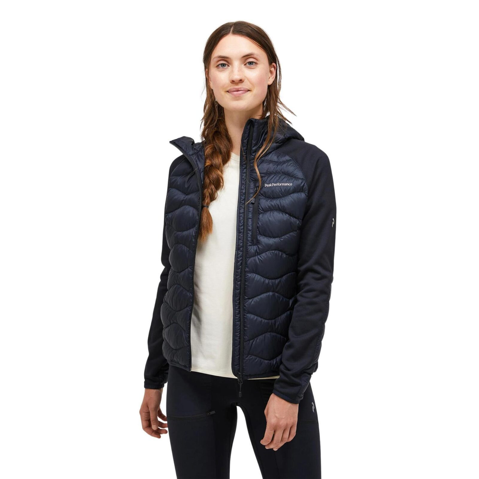 Kurtka Peak Performance puchowa damska Helium Down Hybrid Hood czarna - S-wyprzedaż
