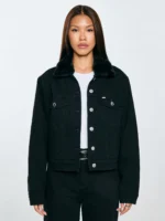 Kurtka damska jeansowa z futerkowym kołnierzem czarna Ramona 936-wyprzedaż