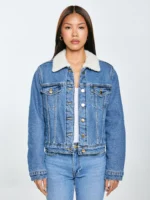 Kurtka damska jeansowa z kożuszkiem niebieska Aspen 485-wyprzedaż