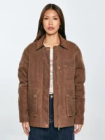 Kurtka damska parka z efektem woskowania brązowa Tormia 803-wyprzedaż