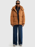 Kurtka damska pikowana z kapturem brązowa Mirake 802-wyprzedaż