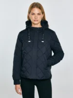 Kurtka damska pikowana z kapturem czarna Wynterina 906-wyprzedaż