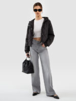 Kurtka damska pikowana z kapturem przejściowa czarna Pery 906-wyprzedaż