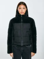 Kurtka damska pudełkowa z futerkiem czarna Salbatora 906-wyprzedaż