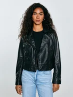 Kurtka damska ramoneska skórzana czarna Mhaela 906-wyprzedaż