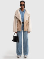 Kurtka damska typu sherling brązowa Waffina 802-wyprzedaż