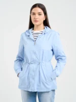 Kurtka damska z regulacją w tali z kapturem błękitna Mira 400-wyprzedaż