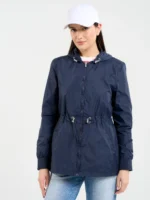 Kurtka damska z regulacją w tali z kapturem granatowa Mira 403-wyprzedaż