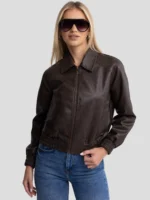 Kurtka damska ze skóry ekologicznej brązowa Merryna 804-wyprzedaż