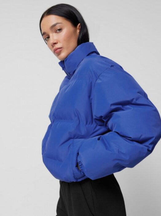 Kurtka puchowa puffer z wypełnieniem syntetycznym wodoodporna damska - kobaltowa-wyprzedaż