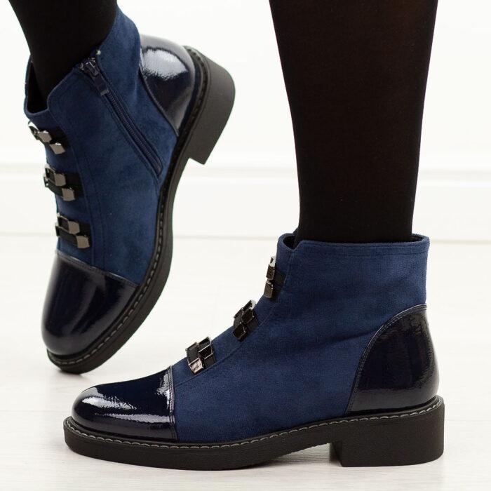 Niebieskie płaskie botki damskie M.Daszyński sa252-4-wyprzedaż