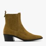 Oliwkowe botki z ozdobną cholewką ARIANA-wyprzedaż