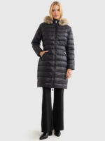 Płaszcz damski puchowy pikowany czarny Rosabel 906-wyprzedaż