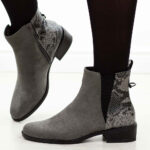 Szare zamszowe płaskie botki damskie M.Daszyński Sa198-30-wyprzedaż