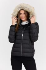 TOMMY JEANS Czarna damska kurtka z futrem-wyprzedaż