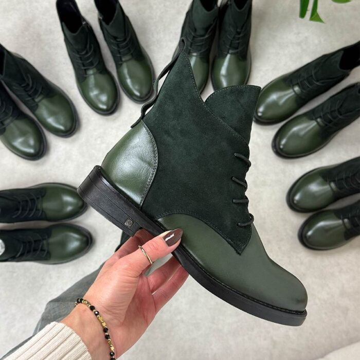 Zielone płaskie botki damskie Potocki 12080-wyprzedaż