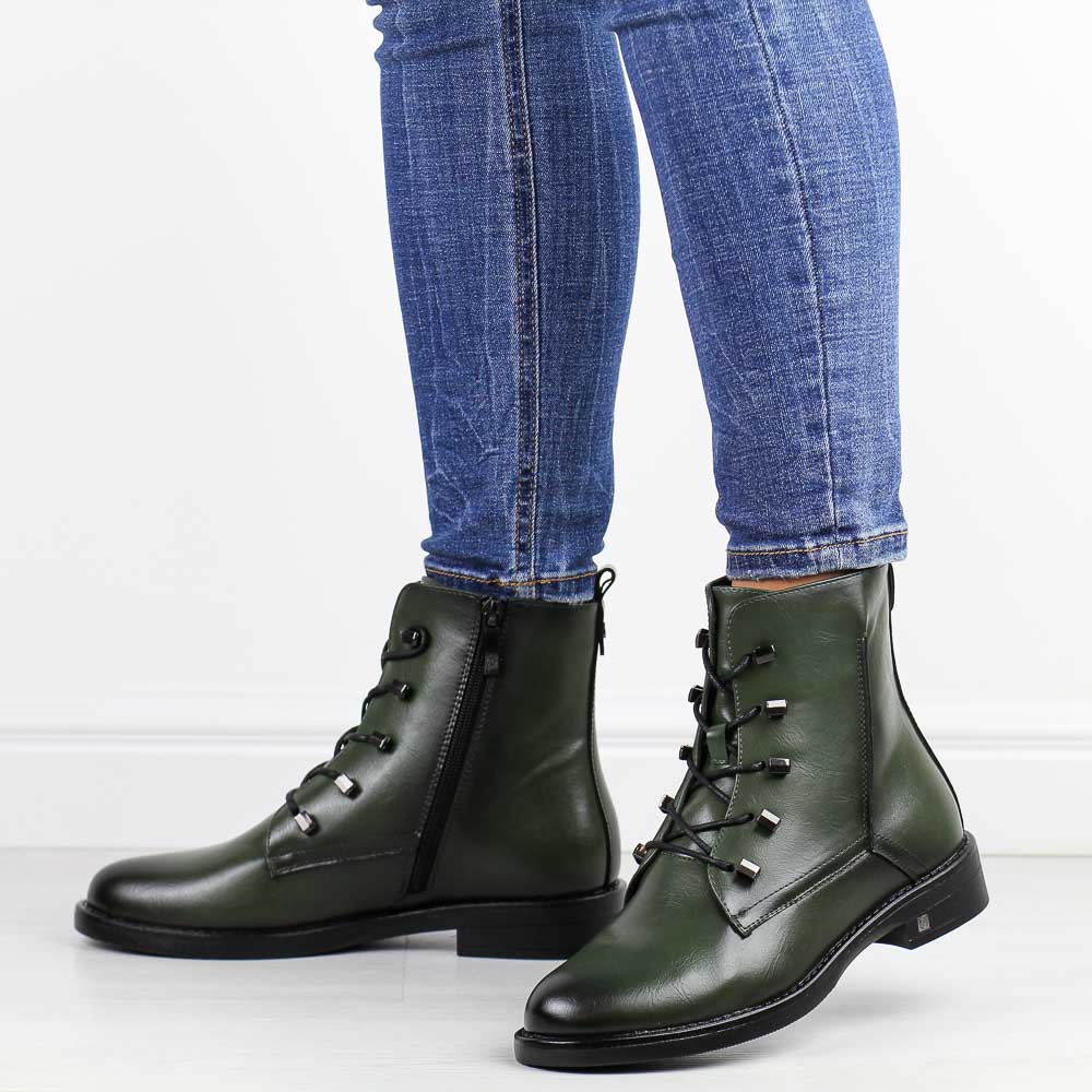 Zielone płaskie botki damskie Potocki 12456-wyprzedaż