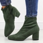 Zielone zamszowe botki damskie na obcasie M.Daszyński 2263-13-wyprzedaż