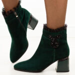 Zielone zamszowe skórzane botki damskie na słupku DiA 52-127-wyprzedaż