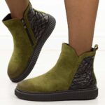 Zielone zamszwe botki damskie Potocki 19365-wyprzedaż