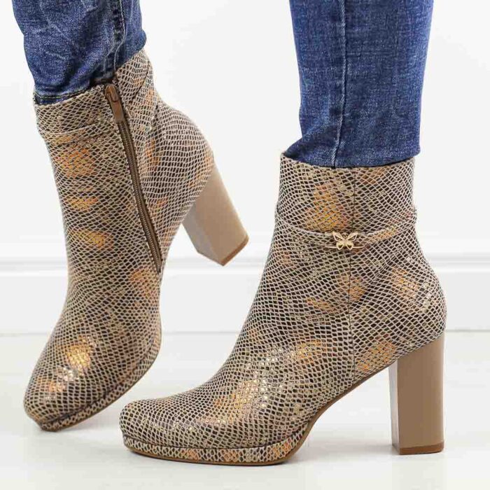 Złote botki damskie na słupku M.Daszyński Sa125-22-wyprzedaż