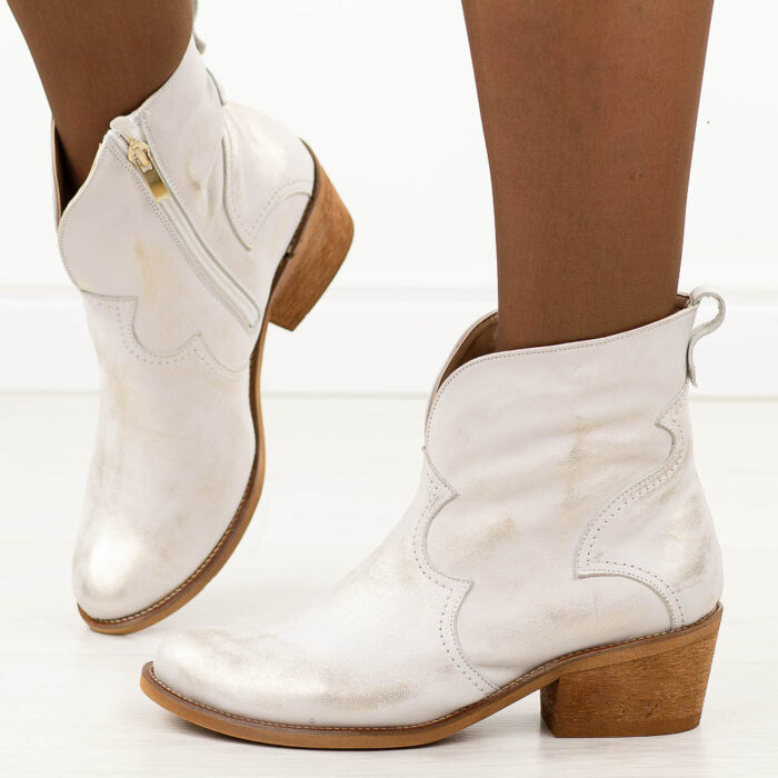 Złote skórzane Polskie kowbojki damskie botki zimowe Deoni B71b Gl-wyprzedaż