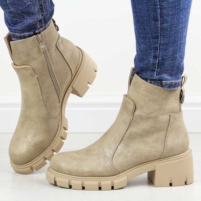 Złote zimowe botki damskie na traperze M.Daszyński 2038-32-wyprzedaż