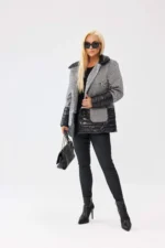 Elegancka damska kurtka Viktoria w jodełkę z pikowanymi wstawkami - lekko ocieplona PLUS SIZE XXL OVERSIZE JESIEŃ-wyprzedaż