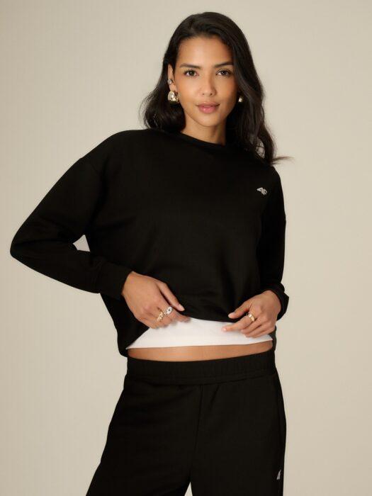 4F Bluza dresowa regular bez kaptura damska - czarna XL-wyprzedaż